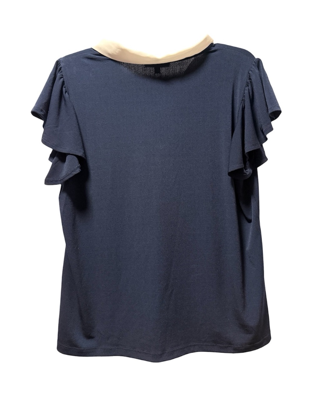 Adrianna Papell Navy Cream Scarf Tie Flutter Sleeve Top L - Picture 3 of 5